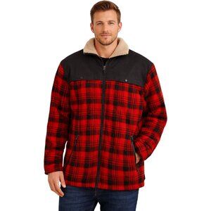 Northwest Size XL Polyester Red Black Plaid Sherpa-Lined Jacket Zipper Pockets